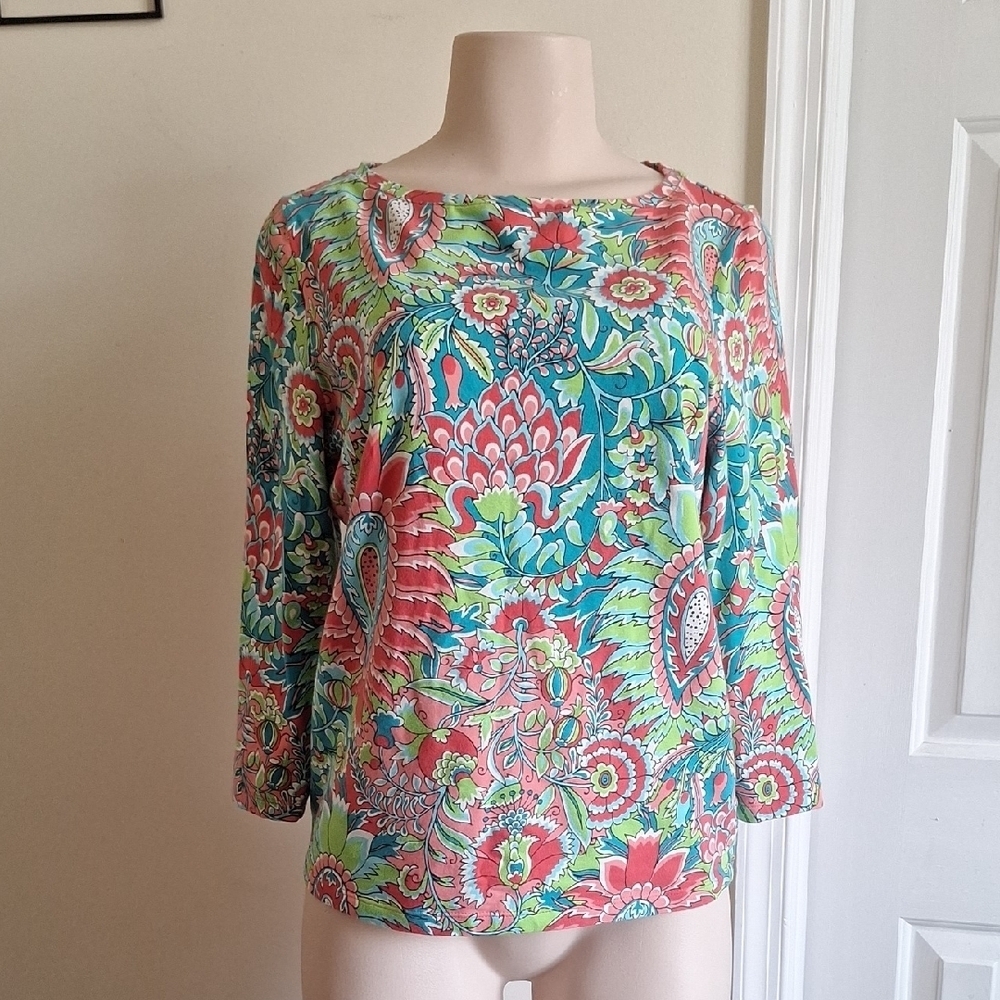 Talbots Vibrant Floral Blouse - Pink, Green, Blue Size M